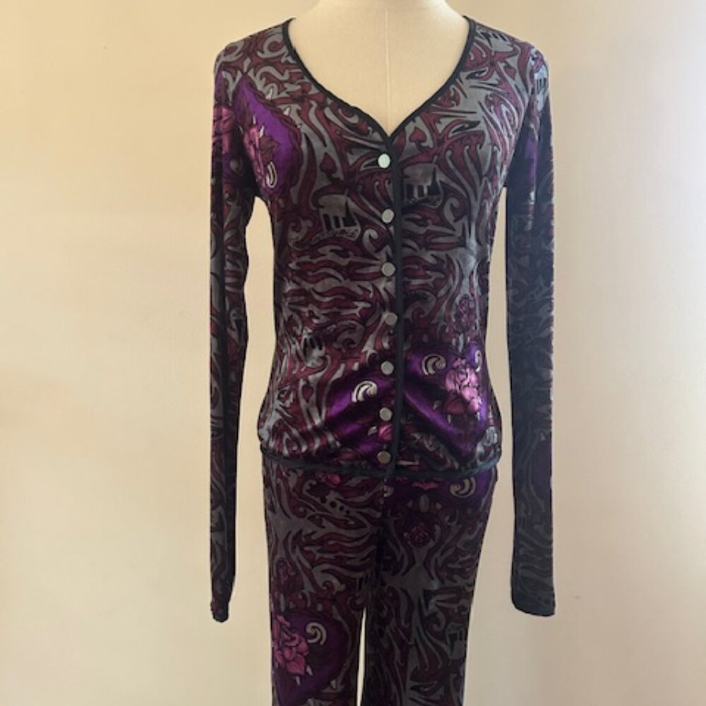 Vintage Velvet Frankie loves Johnny Betsey Johnson New York Cardigan/Pants Set - Picture 2 of 11